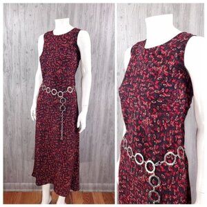 Vintage 90s Grunge Dress Red Black Print Slip Maxi Midi Dress Sundress